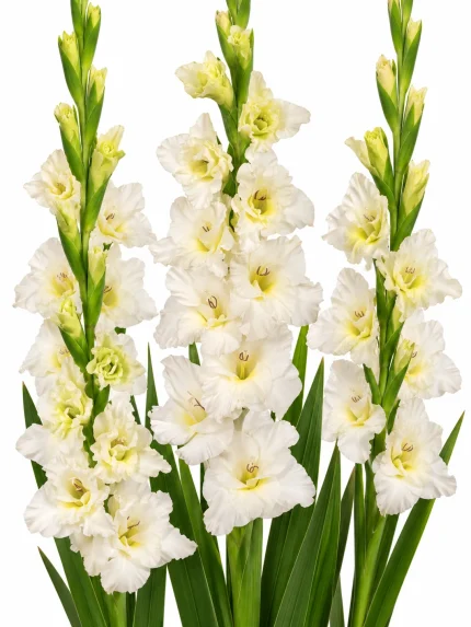 Gladiolus Ivory Priscilla — beyaz arka planda çiçek